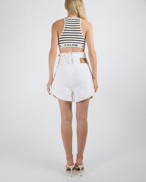 Zimmermann White High Waisted Pleated Denim Shorts with Pocket and Button Details Size 2 (UK 12)