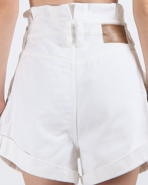 Zimmermann White High Waisted Pleated Denim Shorts with Pocket and Button Details Size 2 (UK 12)