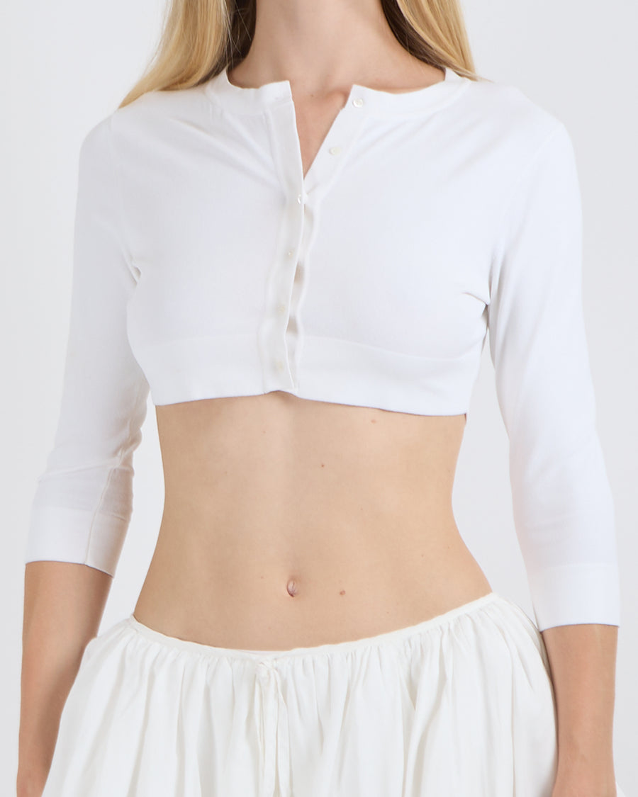 Alaïa White Mid-Sleeved Cropped Cardigan with Buttons Size FR 38 (UK 10)