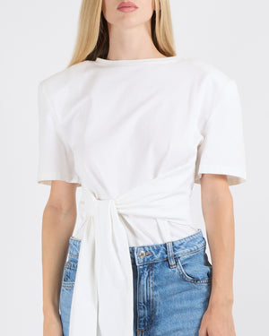 Magda Butrym White Long-Sleeve Bodysuit with Belt Detail Size FR 36 (UK 8)