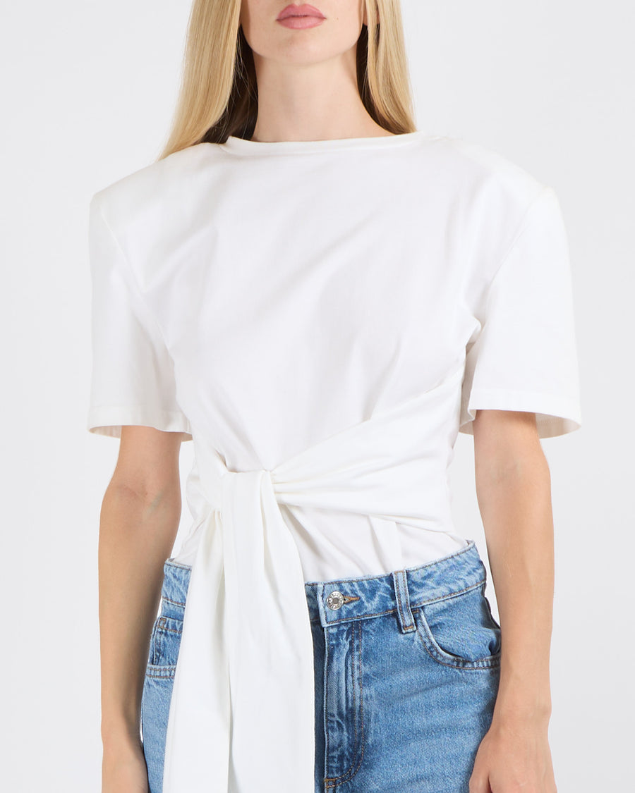 Magda Butrym White Long-Sleeve Bodysuit with Belt Detail Size FR 36 (UK 8)