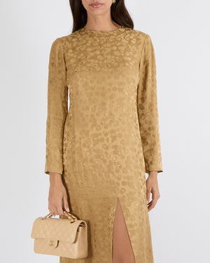 Chanel Metiers d'Art 2022 Beige Silk Polkadot Long-Sleeve Maxi Dress with Front Slit and CC Logo Details Size FR 36 (UK 8)