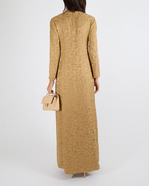 Chanel Metiers d'Art 2022 Beige Silk Polkadot Long-Sleeve Maxi Dress with Front Slit and CC Logo Details Size FR 36 (UK 8)