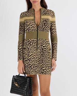 Christian Dior Beige and Black Leopard Print Mini Dress with Back Logo Embroidery and Zipper Detail Size FR 36 (UK 8)