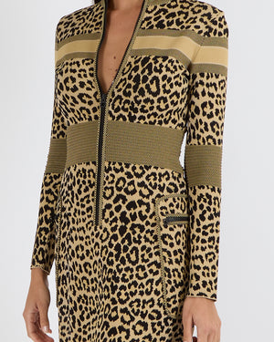 Christian Dior Beige and Black Leopard Print Mini Dress with Back Logo Embroidery and Zipper Detail Size FR 36 (UK 8)