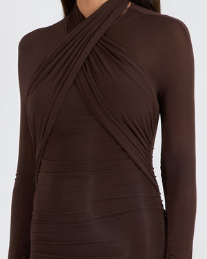 Saint Laurent Brown Draped Mini Dress with Ruched Detail Size S (UK 8) –  Sellier