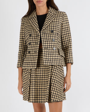 Christian Dior Spring 2020 Runway Beige and Black Silk Houndstooth Double-Breasted Blazer Jacket Size FR 36 (UK 8) RRP £3,500