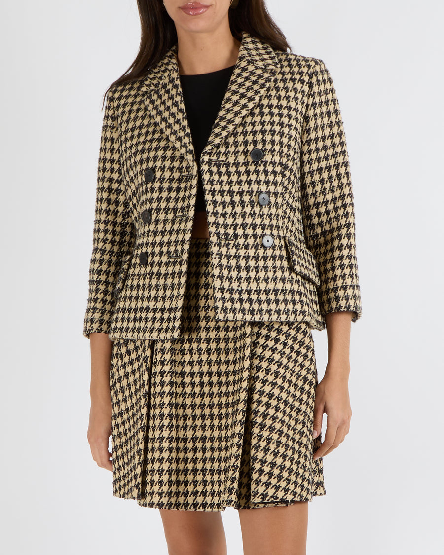 Christian Dior Spring 2020 Runway Beige and Black Silk Houndstooth Double-Breasted Blazer Jacket Size FR 36 (UK 8) RRP £3,500