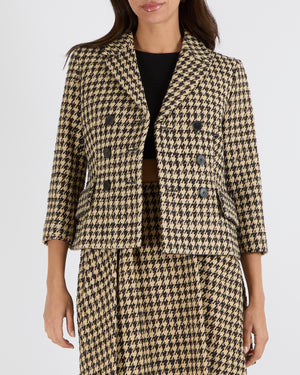 Christian Dior Spring 2020 Runway Beige and Black Silk Houndstooth Double-Breasted Blazer Jacket Size FR 36 (UK 8) RRP £3,500