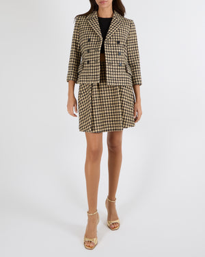 Christian Dior Spring 2020 Runway Beige and Black Silk Houndstooth Pleated Mini Skirt Size FR 36 (UK 8) RRP £1,950