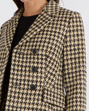 Christian Dior Spring 2020 Runway Beige and Black Silk Houndstooth Double-Breasted Blazer Jacket Size FR 36 (UK 8) RRP £3,500