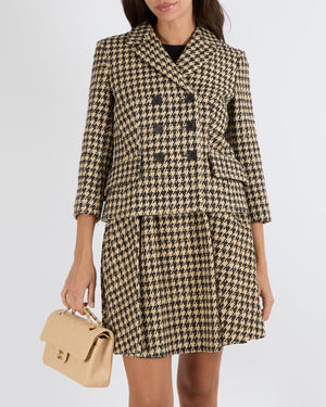 Christian Dior Spring 2020 Runway Beige and Black Silk Houndstooth Double-Breasted Blazer Jacket Size FR 36 (UK 8) RRP £3,500