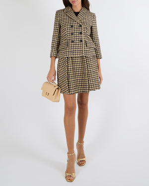 Christian Dior Spring 2020 Runway Beige and Black Silk Houndstooth Pleated Mini Skirt Size FR 36 (UK 8) RRP £1,950