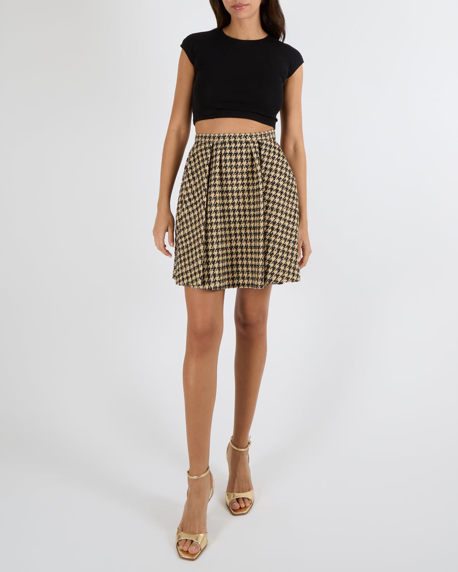Christian Dior Spring 2020 Runway Beige and Black Silk Houndstooth Pleated Mini Skirt Size FR 36 (UK 8) RRP £1,950