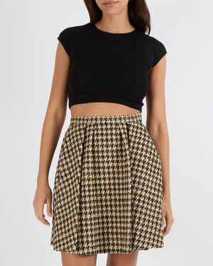 Christian Dior Spring 2020 Runway Beige and Black Silk Houndstooth Pleated Mini Skirt Size FR 36 (UK 8) RRP £1,950