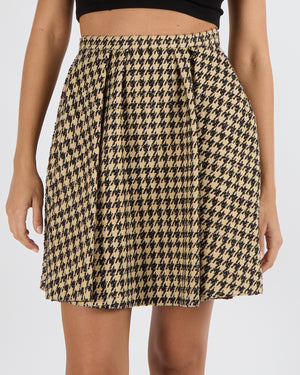 Christian Dior Spring 2020 Runway Beige and Black Silk Houndstooth Pleated Mini Skirt Size FR 36 (UK 8) RRP £1,950