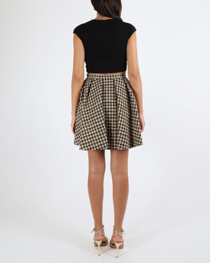 Christian Dior Spring 2020 Runway Beige and Black Silk Houndstooth Pleated Mini Skirt Size FR 36 (UK 8) RRP £1,950