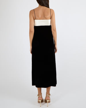 Miu Miu Black Velvet Maxi Dress with White Silk Top Detail and Gold and Black Buttons Size IT 40 (UK 8) RRP £3,300