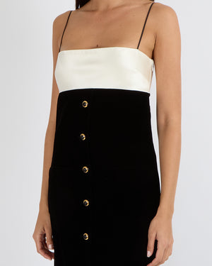 Miu Miu Black Velvet Maxi Dress with White Silk Top Detail and Gold and Black Buttons Size IT 40 (UK 8) RRP £3,300