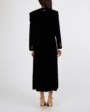 Miu Miu Black Velvet Cropped Jacket with Silk Trims and Black and Gold Buttons with Back Logo Detail Size IT 40 (UK 8) RRP £3,500