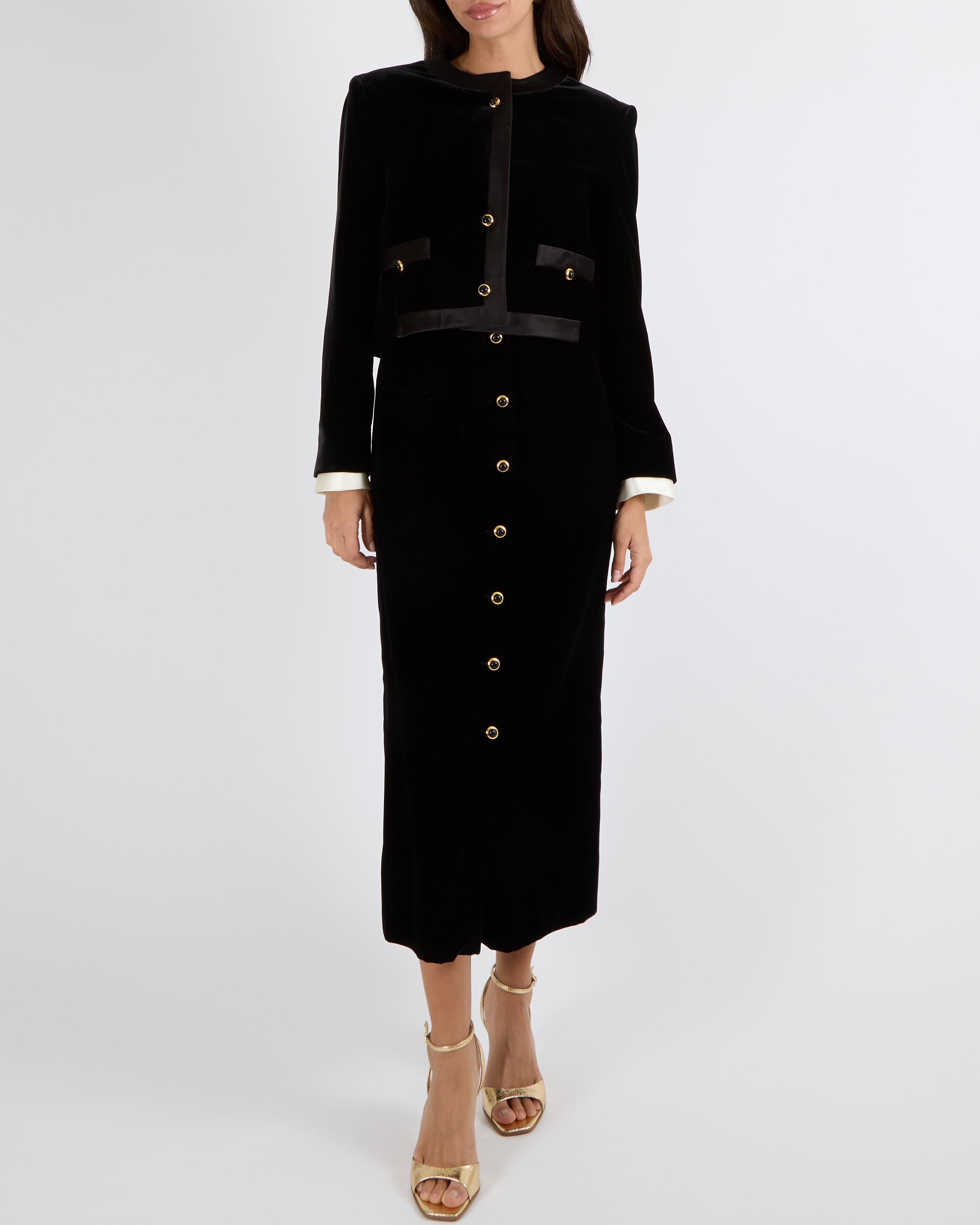 Miu Miu Black Velvet Cropped Jacket with Silk Trims and Black and