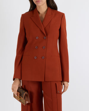Stella McCartney Burnt Orange Wool Double-Breasted Blazer Jacket and High-Waisted Cargo Trousers Set with Logo Buttons Size IT 38 (UK 6) RRP £1,925
