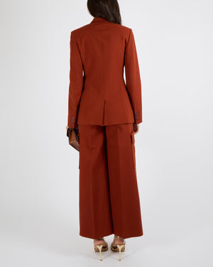 Stella McCartney Burnt Orange Wool Double-Breasted Blazer Jacket and High-Waisted Cargo Trousers Set with Logo Buttons Size IT 38 (UK 6) RRP £1,925