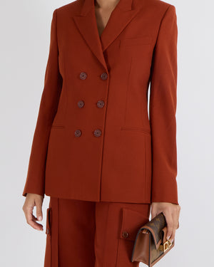 Stella McCartney Burnt Orange Wool Double-Breasted Blazer Jacket and High-Waisted Cargo Trousers Set with Logo Buttons Size IT 38 (UK 6) RRP £1,925
