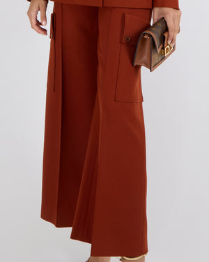 Stella McCartney Burnt Orange Wool Double-Breasted Blazer Jacket and High-Waisted Cargo Trousers Set with Logo Buttons Size IT 38 (UK 6) RRP £1,925