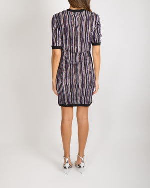 Missoni Purple, Blue and Multicolour Short-Sleeved Mini Dress with Silver Sequin Embellishments Size IT 40 (UK 8) RRP £1,320
