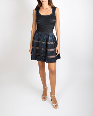 Alaia Navy Iridescent Sleeveless Mini Dress with Net Details Size FR 38 (UK 10)