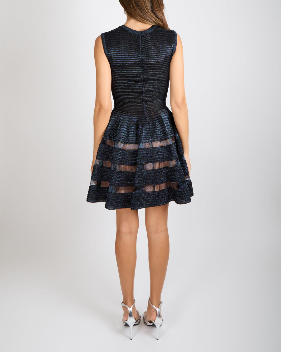 Alaia Navy Iridescent Sleeveless Mini Dress with Net Details Size FR 38 (UK 10)