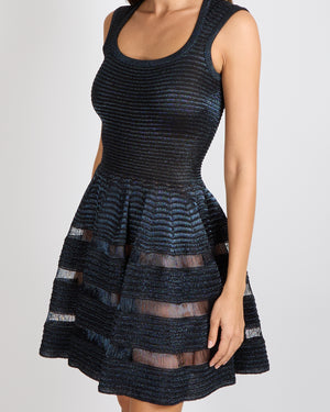 Alaia Navy Iridescent Sleeveless Mini Dress with Net Details Size FR 38 (UK 10)