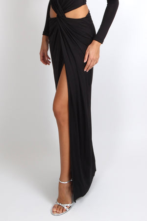 Cult Gaia Keri Gown in Black with Side Cut-Outs and Front Drape Detail Size XXS (UK 4) RRP £870