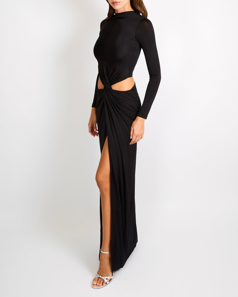 Cult Gaia Keri Gown in Black with Side Cut-Outs and Front Drape Detail Size XXS (UK 4) RRP £870