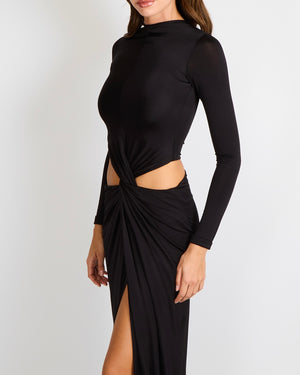 Cult Gaia Keri Gown in Black with Side Cut-Outs and Front Drape Detail Size XXS (UK 4) RRP £870