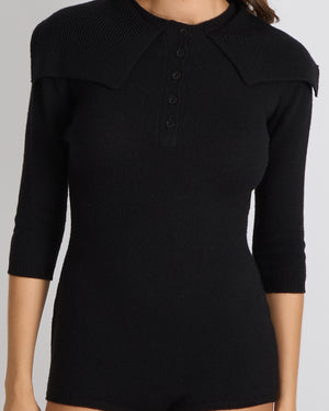 Christian Dior Black Cashmere Playsuit with Collar Detail and CD Logo Detail Size M (UK 10)