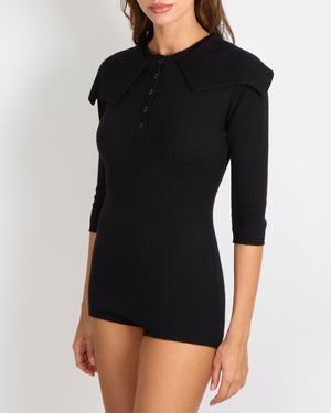 Christian Dior Black Cashmere Playsuit with Collar Detail and CD Logo Detail Size M (UK 10)