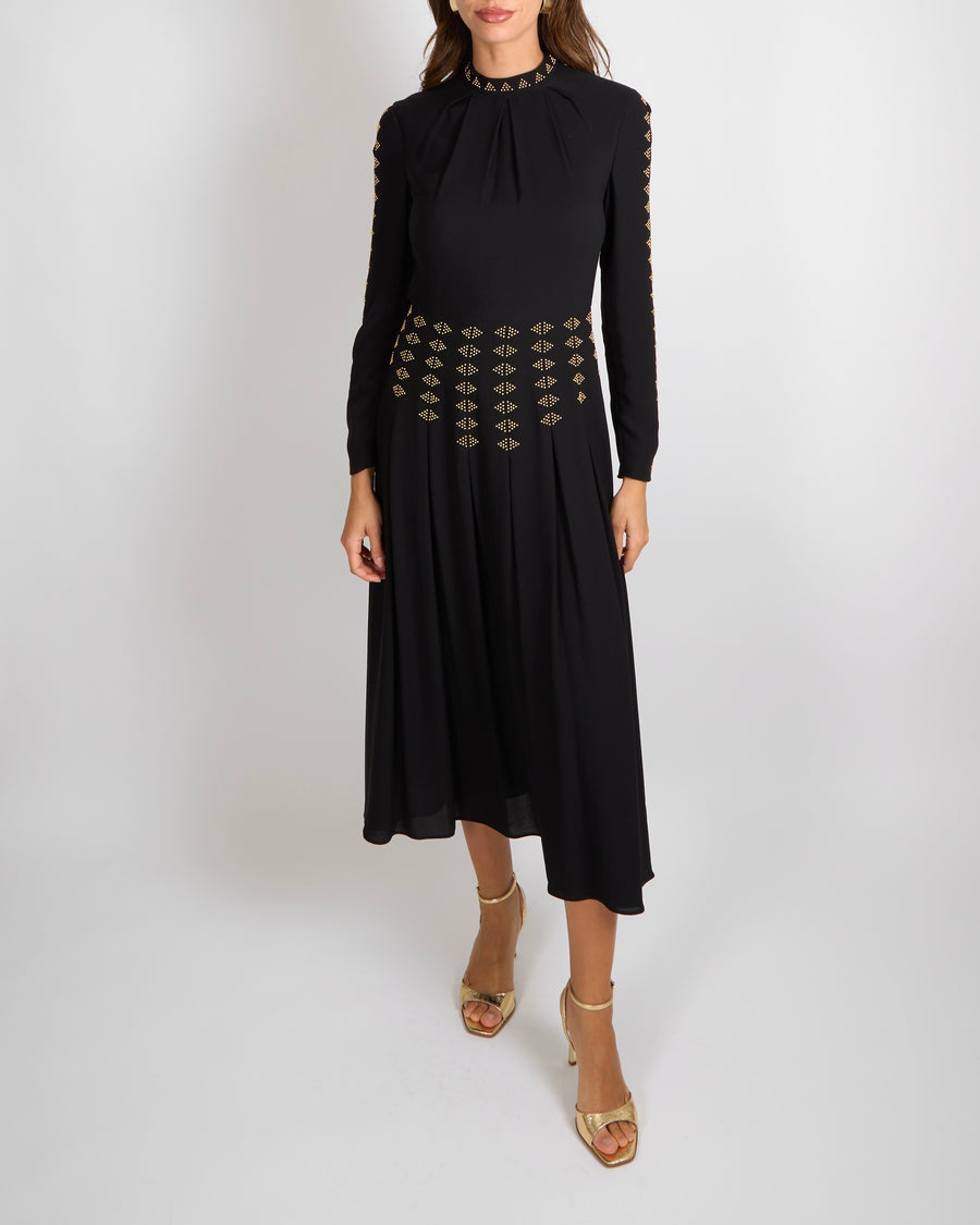 Valentino Black Silk Maxi Dress with Gold Studs Embellishments Size IT 40 (UK 8)&nbsp;