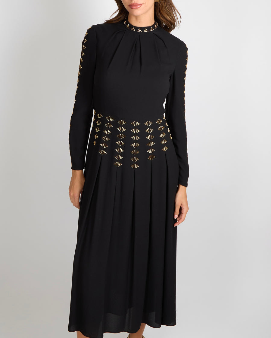 Valentino Black Silk Maxi Dress with Gold Studs Embellishments Size IT 40 (UK 8)&nbsp;