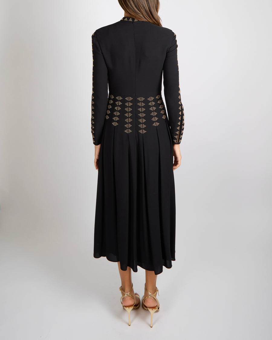 Valentino Black Silk Maxi Dress with Gold Studs Embellishments Size IT 40 (UK 8)&nbsp;