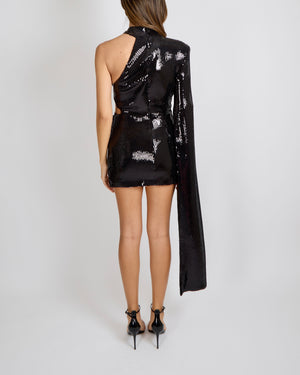 David Koma Black Sequin Embellished Asymmetric Mini Dress with Cut-Outs Size UK 8 RRP £1,800