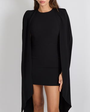 Alex Perry Black Mini Dress with Cape and Back Silver Zipper Detail Size UK 6