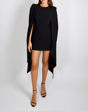 Alex Perry Black Mini Dress with Cape and Back Silver Zipper Detail Size UK 6