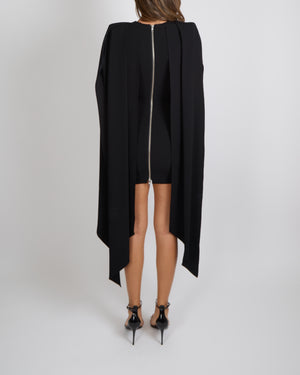 Alex Perry Black Mini Dress with Cape and Back Silver Zipper Detail Size UK 6