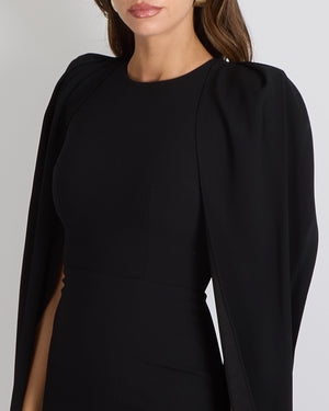 Alex Perry Black Mini Dress with Cape and Back Silver Zipper Detail Size UK 6