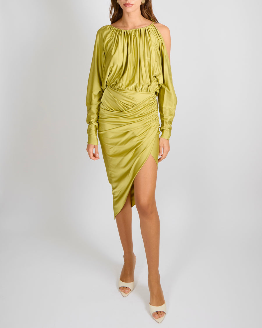 Alexandre Vauthier Lime Asymmetric One Shoulder Midi Dress with Crysta Sellier Alexandre Vauthier Lime Asymmetric One Shoulder Midi Dress with Crysta Sellier
