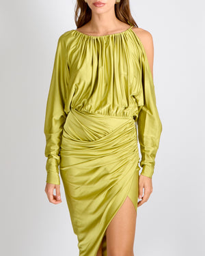 Alexandre Vauthier Lime Asymmetric One Shoulder Midi Dress with Crystal Bead Details Size FR 36 (UK 8) RRP £1,780