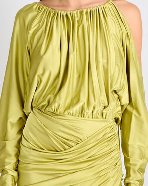 Alexandre Vauthier Lime Asymmetric One Shoulder Midi Dress with Crystal Bead Details Size FR 36 (UK 8) RRP £1,780