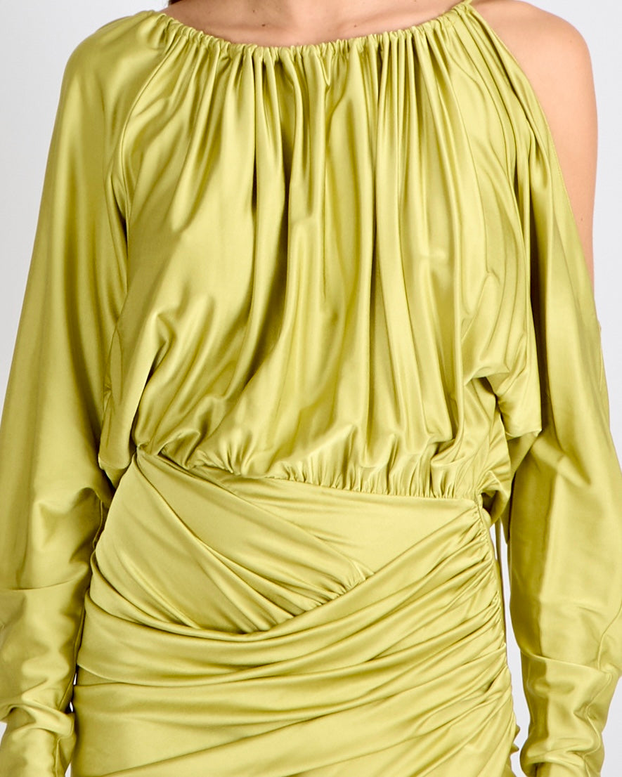 Alexandre Vauthier Lime Asymmetric One Shoulder Midi Dress with Crystal Bead Details Size FR 36 (UK 8) RRP £1,780